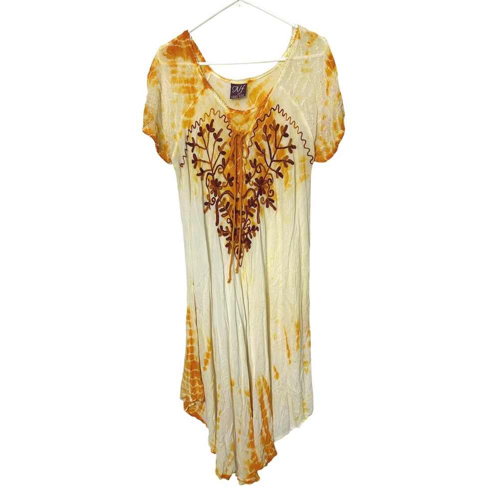 NF Free size Dress Womens Orange Tie Dye Embroidered Boho whimsy festival summer - Picture 1 of 9